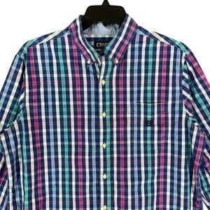 Chaps Stretch Easy Care Plaid Shirt Men XL Classic Tailored Top Everyday Utility